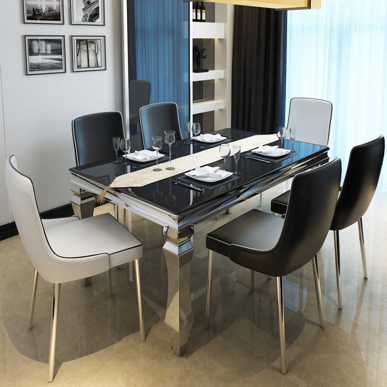 Metal Contemporary Rectangular Dining Table Glass Top Table for Dining Room