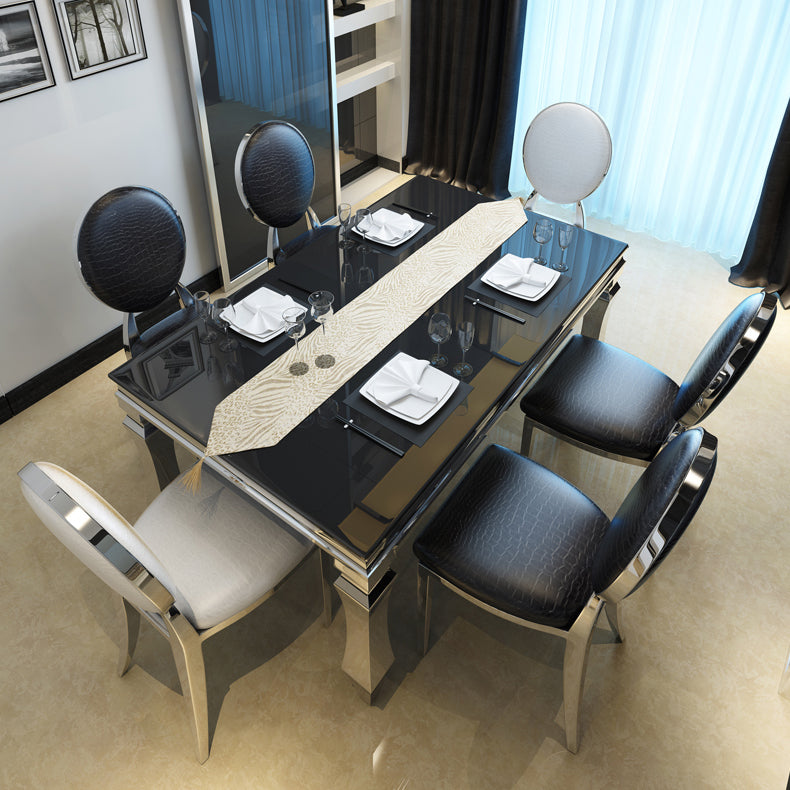 Metal Contemporary Rectangular Dining Table Glass Top Table for Dining Room