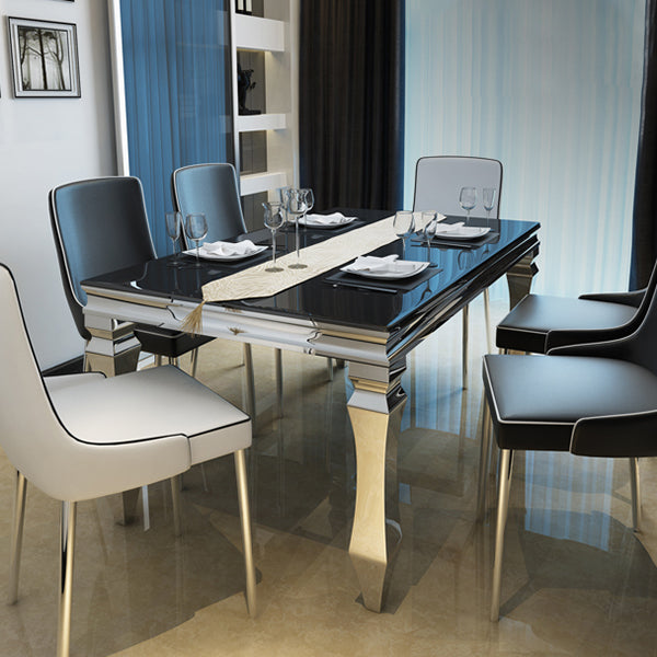 Metal Contemporary Rectangular Dining Table Glass Top Table for Dining Room