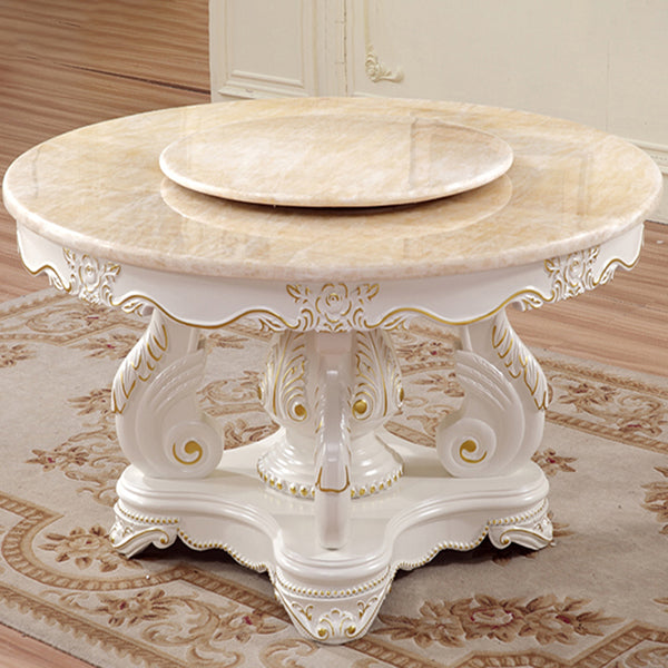 Oak Wood Victorian Round Dining Table Faux Marble Table Top with Pedestal Base