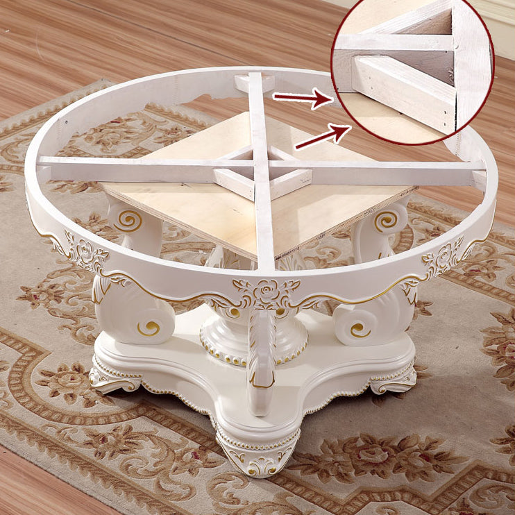 Oak Wood Victorian Round Dining Table Faux Marble Table Top with Pedestal Base