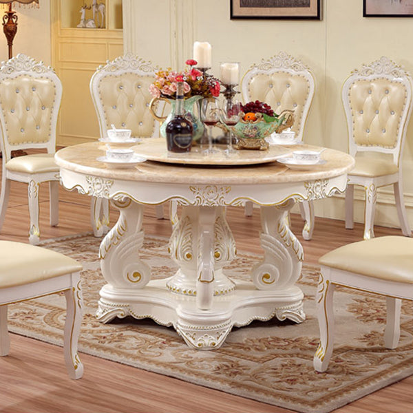 Oak Wood Victorian Round Dining Table Faux Marble Table Top with Pedestal Base