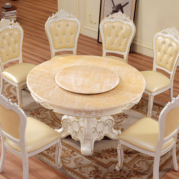 Solid Wood Victorian Round Dining Table Faux Marble Top Table with Pedestal
