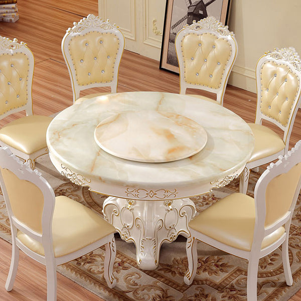 Solid Wood Victorian Round Dining Table Faux Marble Top Table with Pedestal