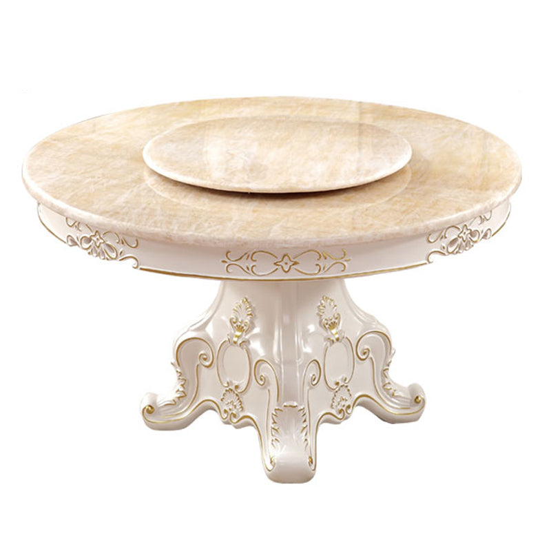 Solid Wood Victorian Round Dining Table Faux Marble Top Table with Pedestal