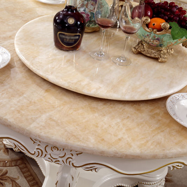 Solid Wood Victorian Round Dining Table Faux Marble Top Table with Pedestal
