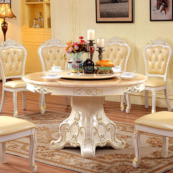 Solid Wood Victorian Round Dining Table Faux Marble Top Table with Pedestal