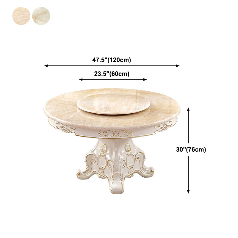Solid Wood Victorian Round Dining Table Faux Marble Top Table with Pedestal