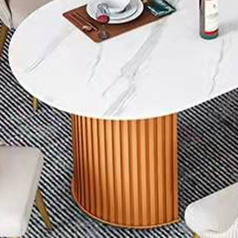 Luxury Sintered Stone Top Dining Table Oval Table with Double Pedestal for Restaurant