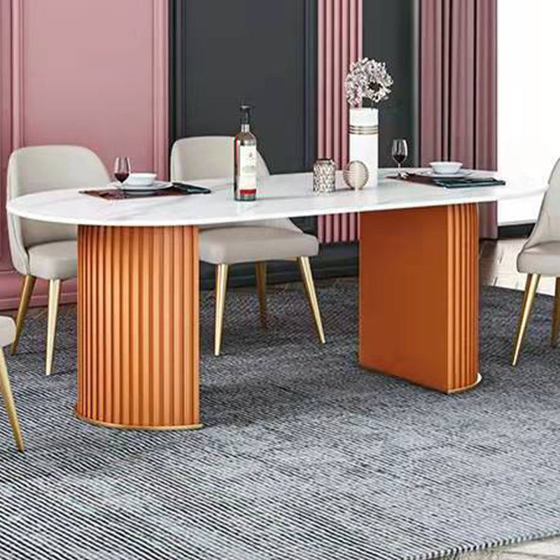 Luxury Sintered Stone Top Dining Table Oval Table with Double Pedestal for Restaurant