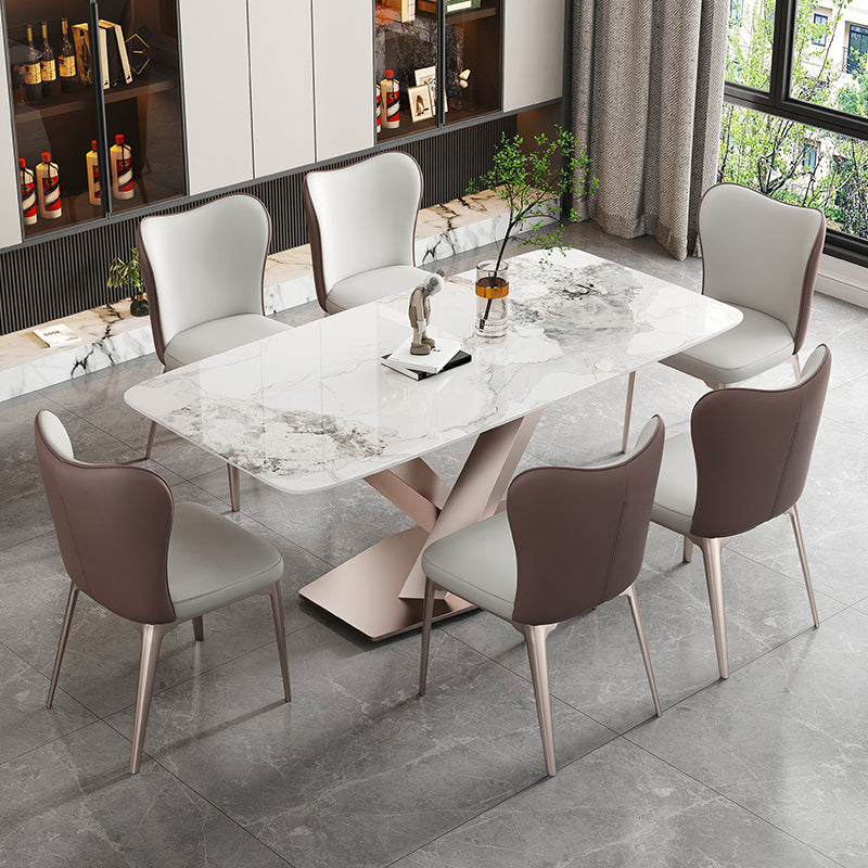 Luxury Sintered Stone Top Table Rectangle Dining Table with Pedestal Base