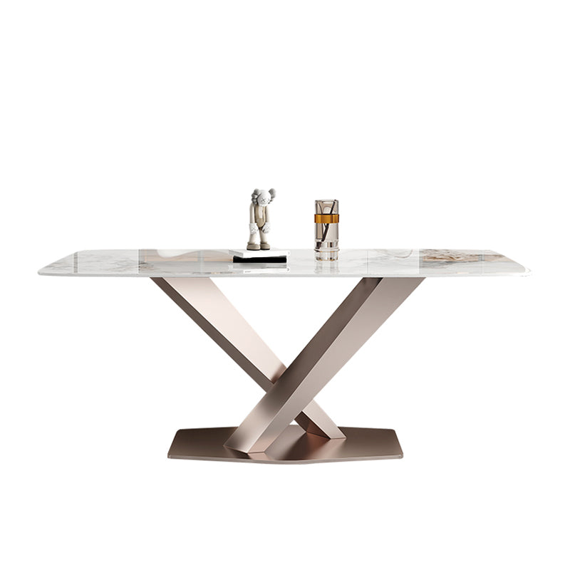 Luxury Sintered Stone Top Table Rectangle Dining Table with Pedestal Base