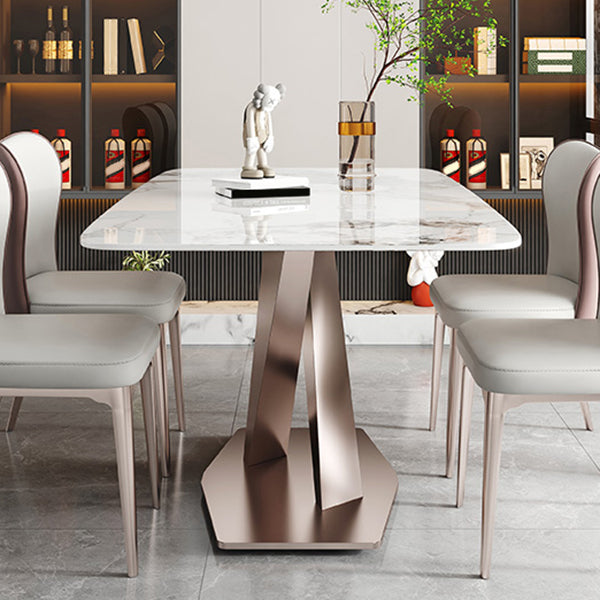 Luxury Sintered Stone Top Table Rectangle Dining Table with Pedestal Base