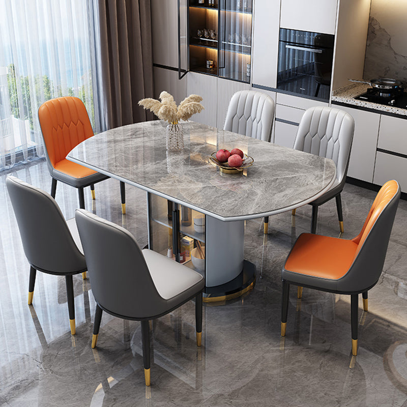 Glam Round Pedestal Dining Table Home Sintered Stone Drop-Leaf Table with Drawers