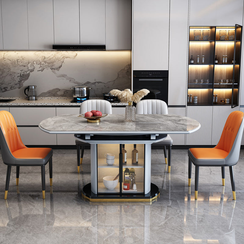 Glam Round Pedestal Dining Table Home Sintered Stone Drop-Leaf Table with Drawers