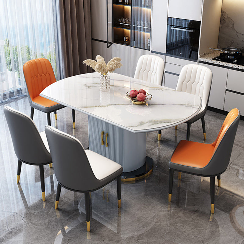 Glam Round Pedestal Dining Table Home Sintered Stone Drop-Leaf Table with Drawers