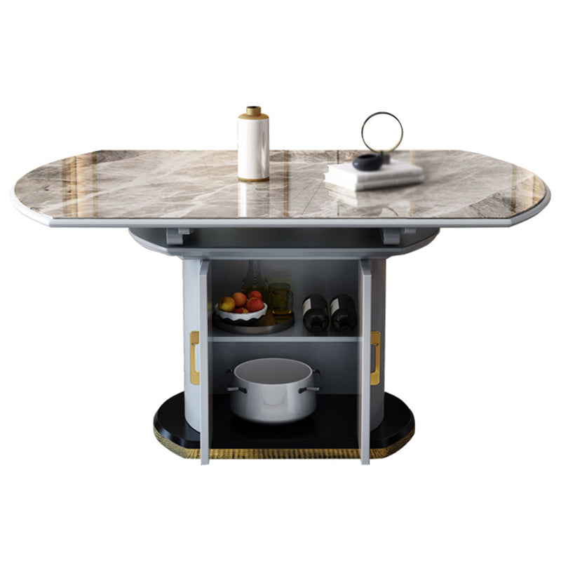 Glam Round Pedestal Dining Table Home Sintered Stone Drop-Leaf Table with Drawers