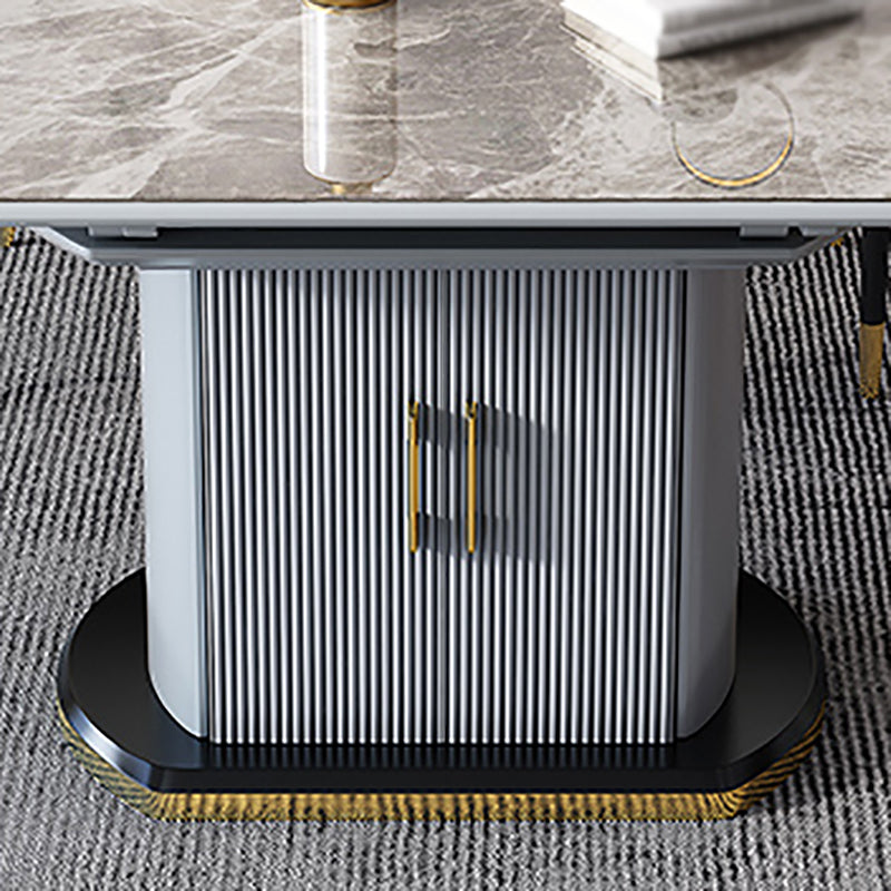 Glam Round Pedestal Dining Table Home Sintered Stone Drop-Leaf Table with Drawers