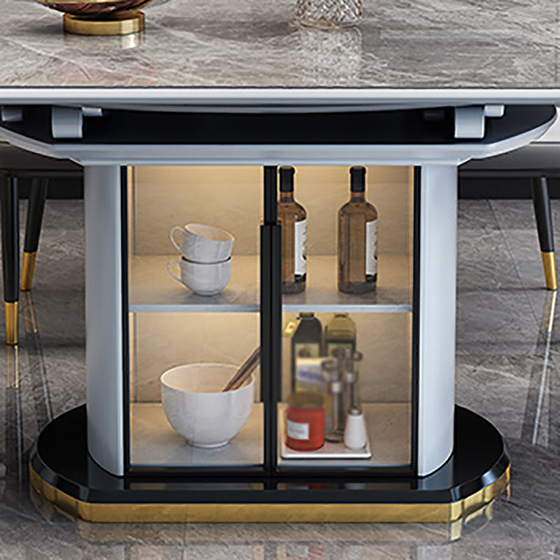 Glam Round Pedestal Dining Table Home Sintered Stone Drop-Leaf Table with Drawers