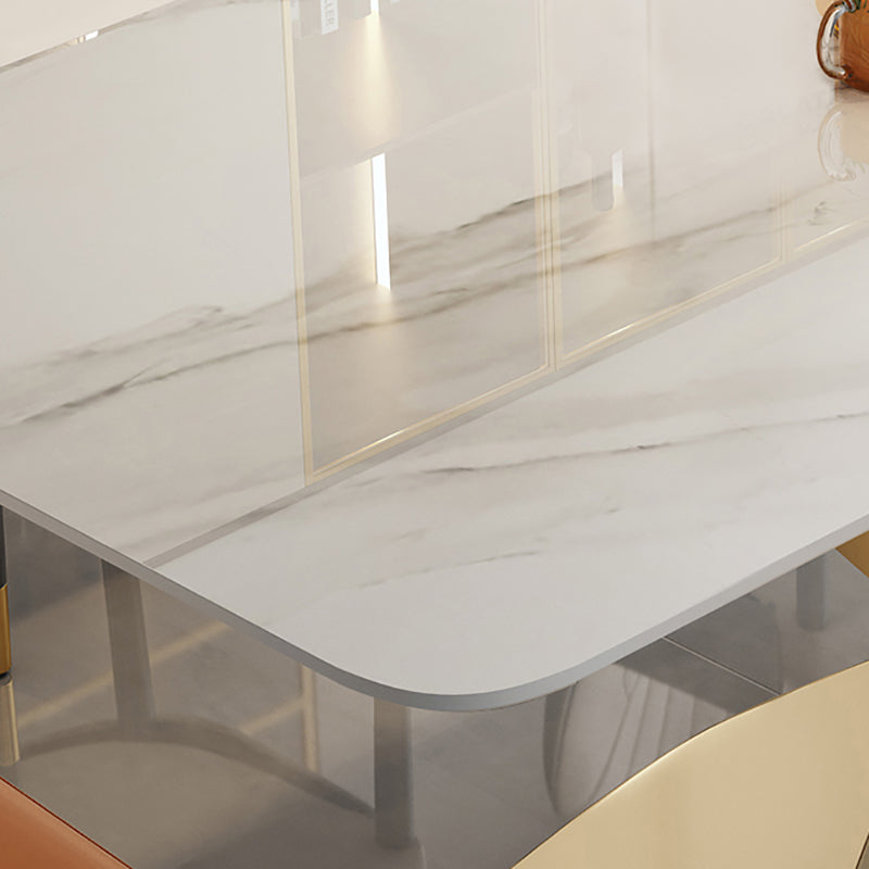 Luxury Sintered Stone Dining Table Rectangle Table with Single Pedestal in Gold