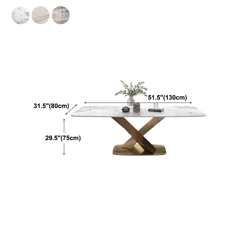 Luxury Sintered Stone Dining Table Rectangle Table with Single Pedestal in Gold