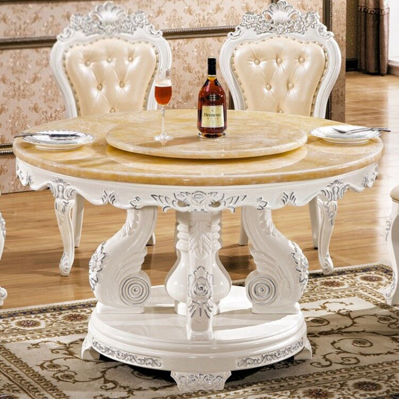 Round Shape Dining Site Table Marble Pedestal Dining Room Collection with Turntable