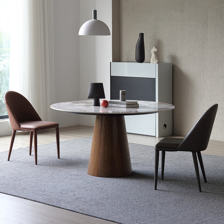 Modern Ashwood Dinette Set 1/3/4/5/7 Pieces Round Dining Table Set with Sintered Stone Top