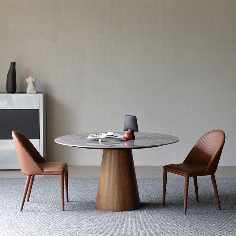 Modern Ashwood Dinette Set 1/3/4/5/7 Pieces Round Dining Table Set with Sintered Stone Top