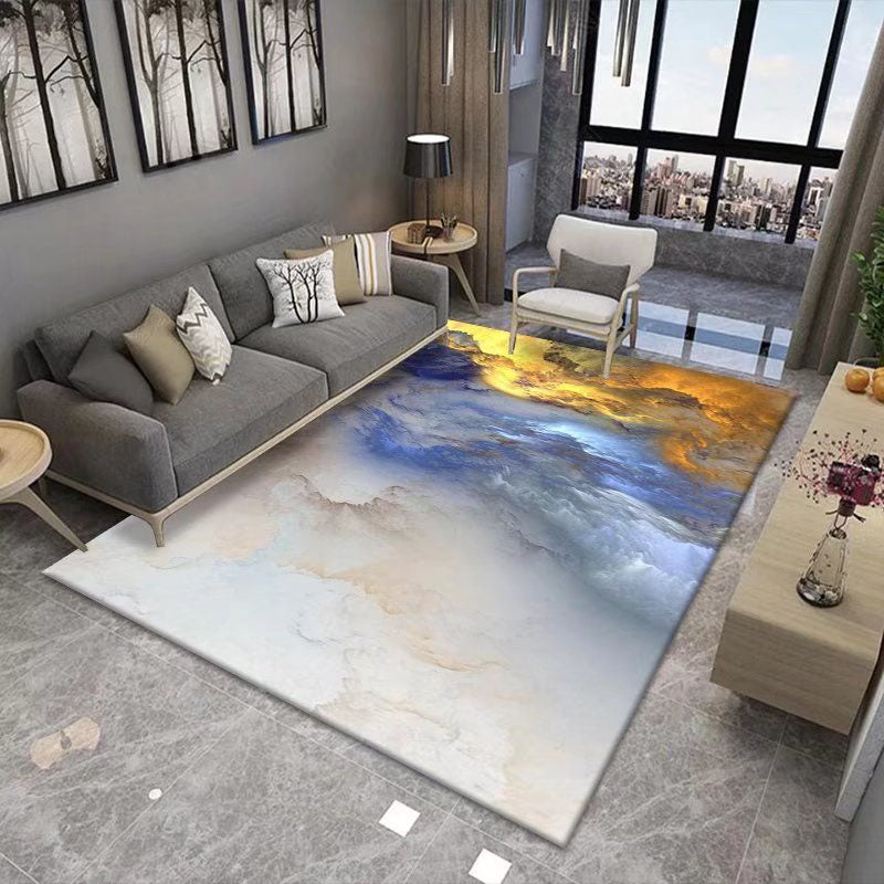 Gray Modern Rug Polyester Graphic Indoor Rug Washable Rug for Living Room