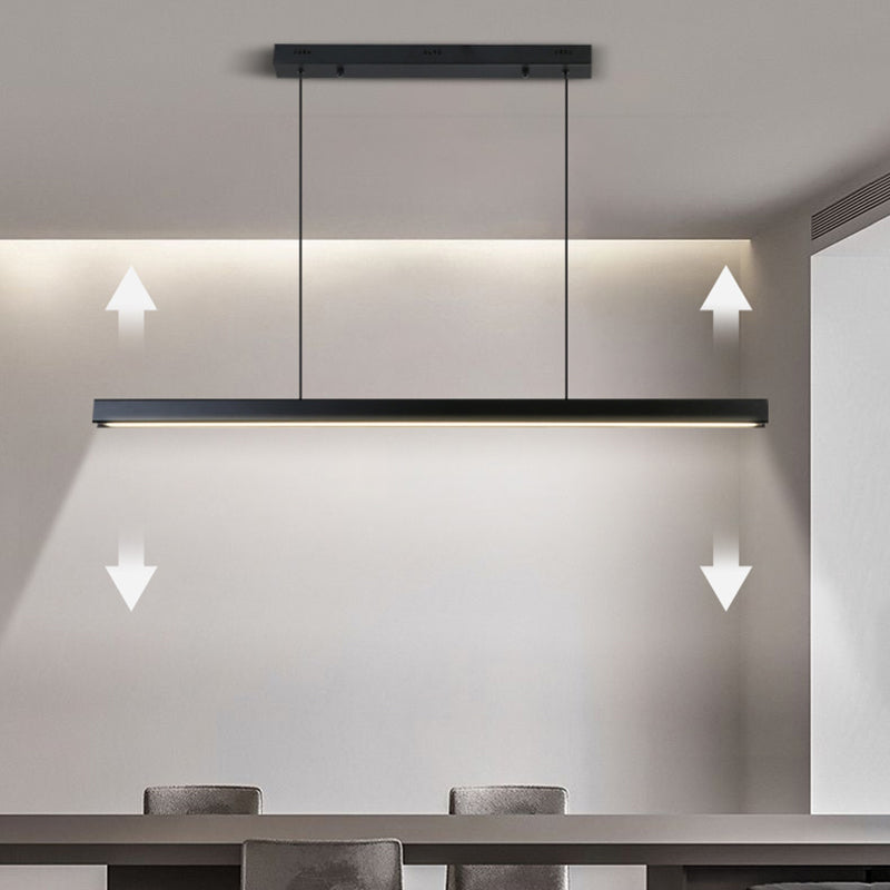Zeitgenössischer Stil linearer Form Island Light Metal 1 hängendes Anhänger Licht in Schwarz