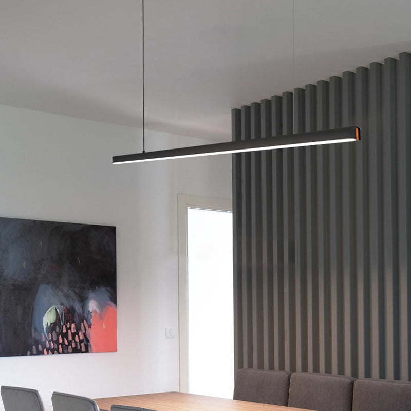 Zeitgenössischer Stil linearer Form Island Light Metal 1 hängendes Anhänger Licht in Schwarz