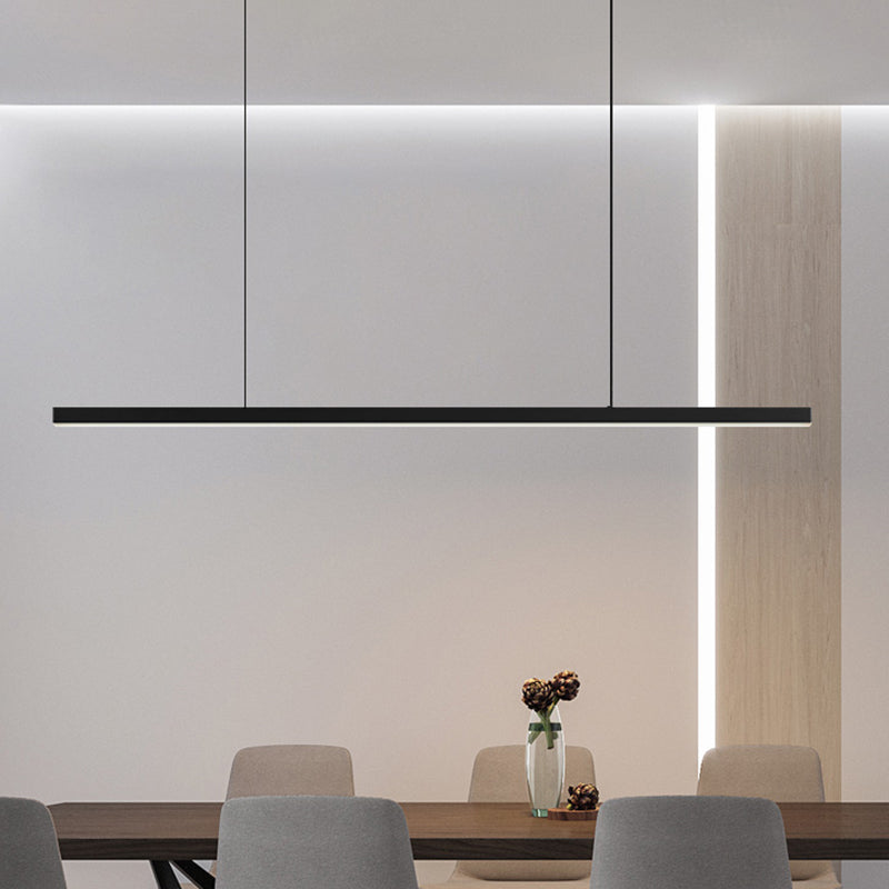 Zeitgenössischer Stil linearer Form Island Light Metal 1 hängendes Anhänger Licht in Schwarz