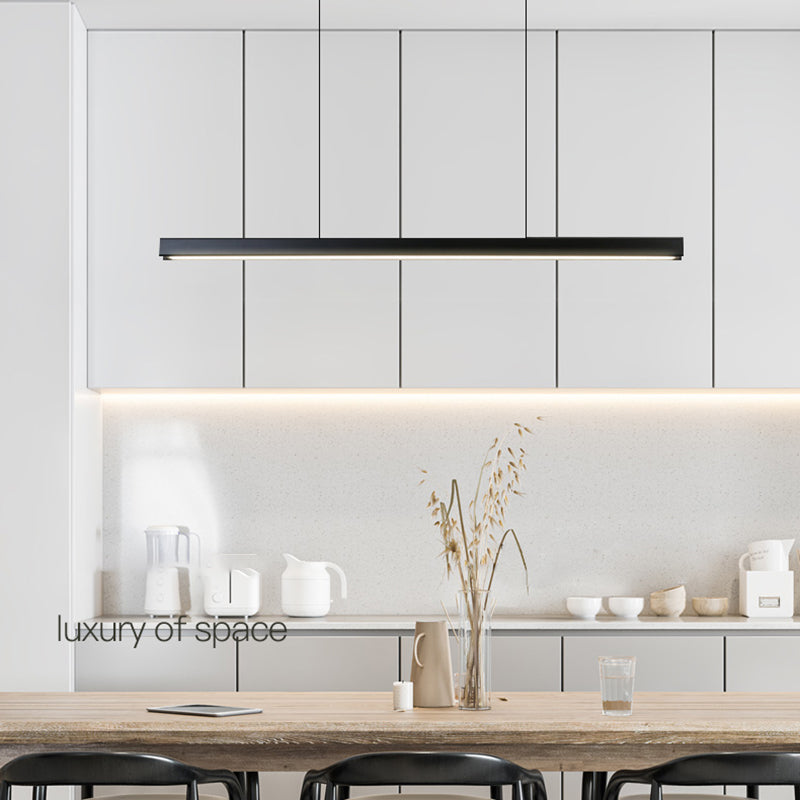 Zeitgenössischer Stil linearer Form Island Light Metal 1 hängendes Anhänger Licht in Schwarz