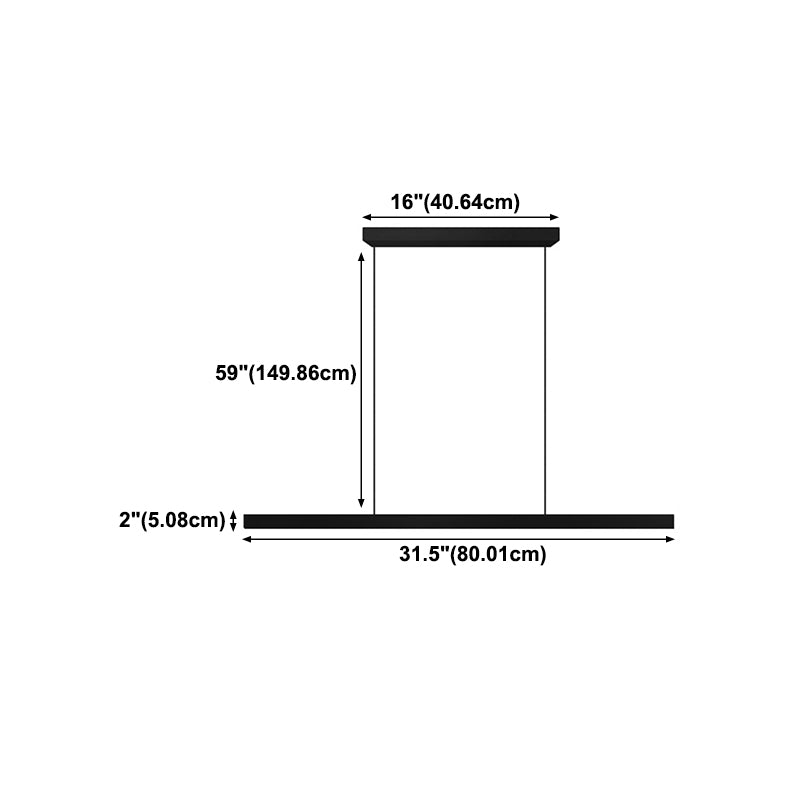 Zeitgenössischer Stil linearer Form Island Light Metal 1 hängendes Anhänger Licht in Schwarz