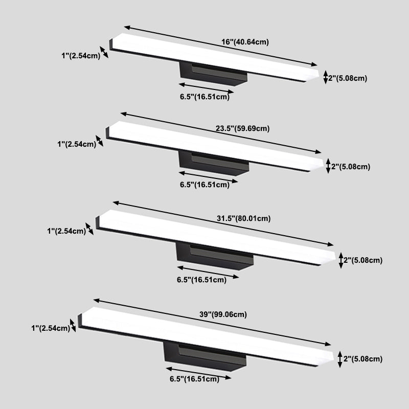 Metal Linear Wall Sconce Modern Single Light Mirror Wall Mount Light Fixture in Black