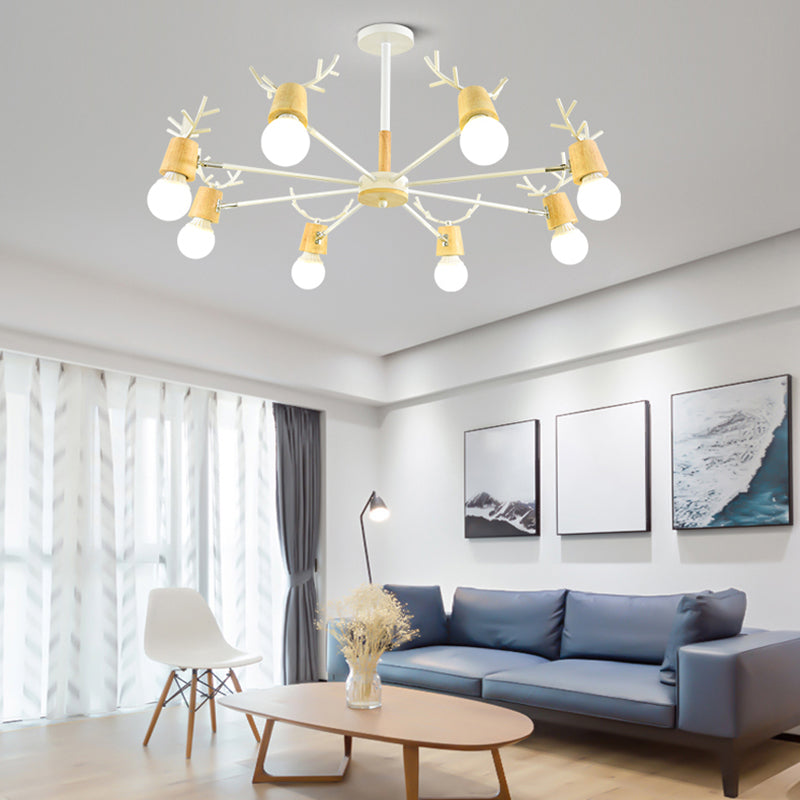 Candeliers colgantes de forma asta accesorios de iluminación de madera moderna