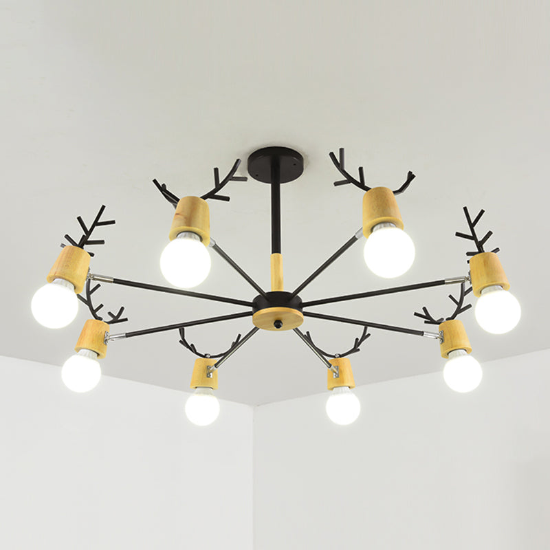 Candeliers colgantes de forma asta accesorios de iluminación de madera moderna