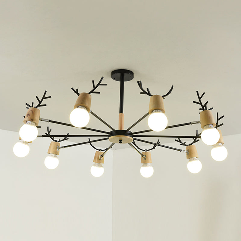 Candeliers colgantes de forma asta accesorios de iluminación de madera moderna