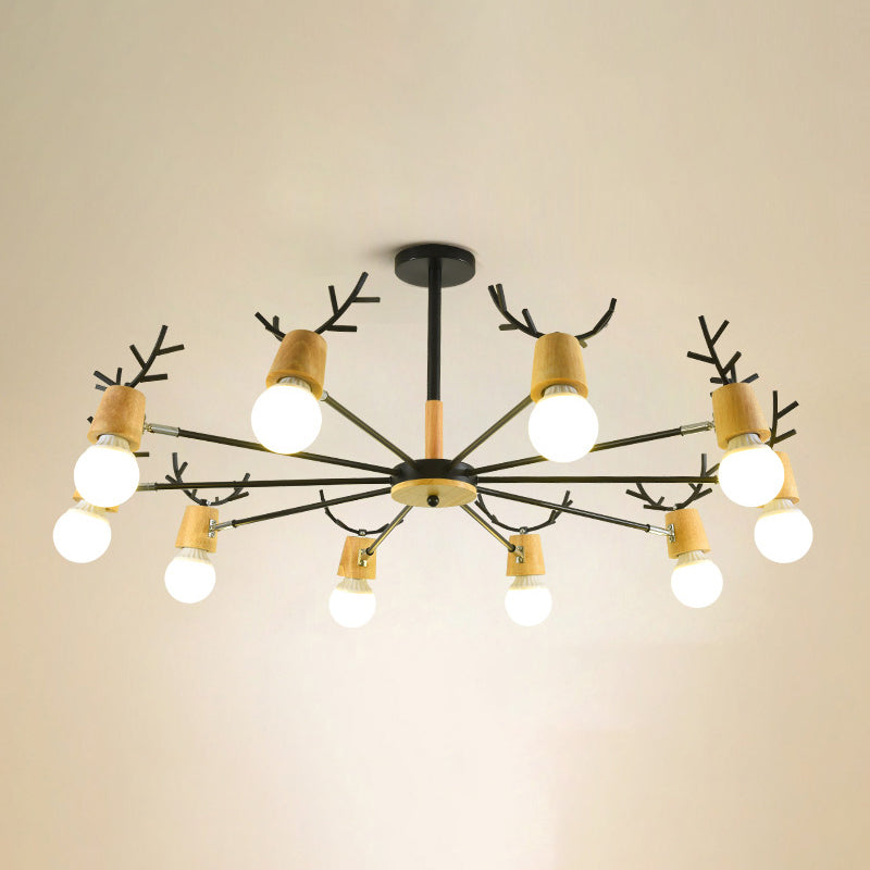 Candeliers colgantes de forma asta accesorios de iluminación de madera moderna