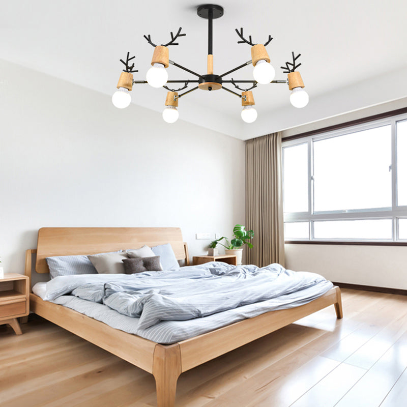 Candeliers colgantes de forma asta accesorios de iluminación de madera moderna