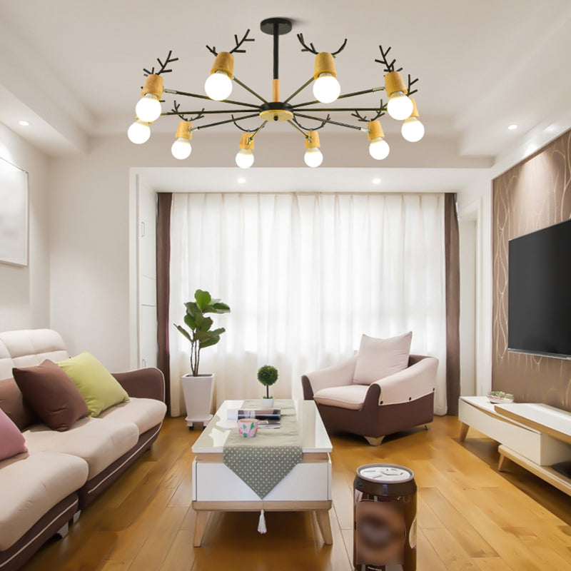 Candeliers colgantes de forma asta accesorios de iluminación de madera moderna