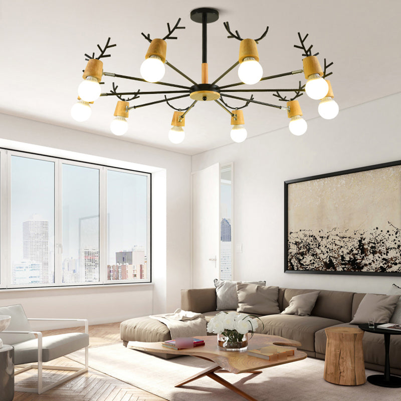 Candeliers colgantes de forma asta accesorios de iluminación de madera moderna