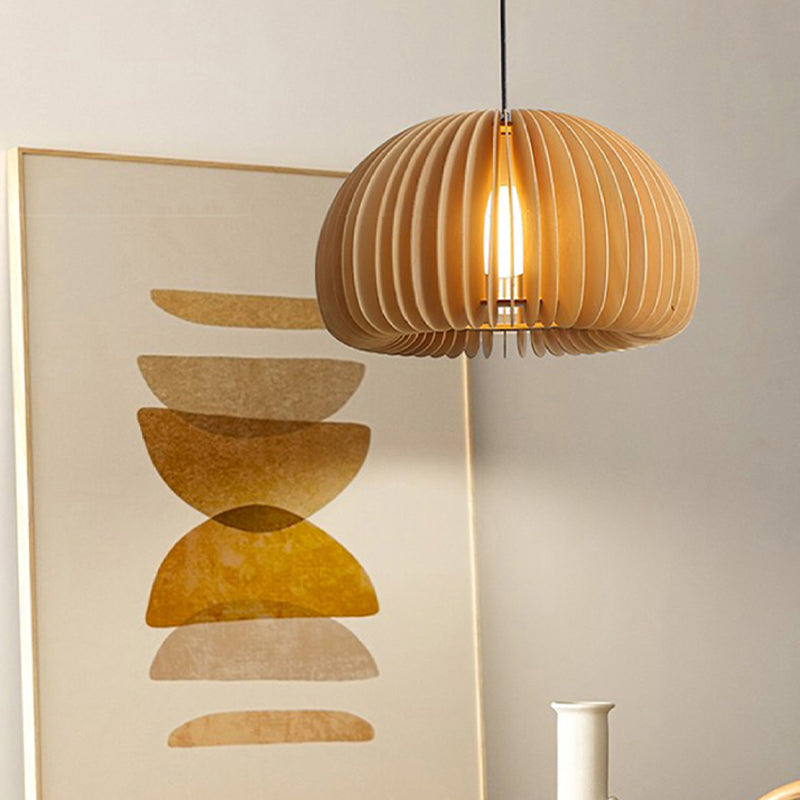 Wood Ceiling Pendant Light Modern Pumpkin Home-Stay Down Lighting with 1 Light