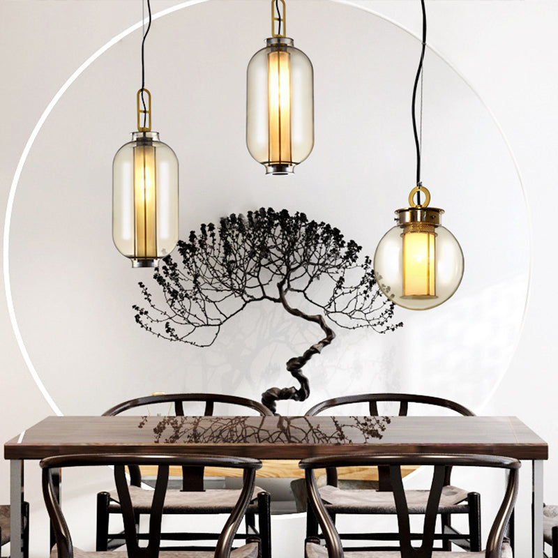 Contemporary Glass Pendant Light 1 Light Cognac Down Lighting for Bedroom