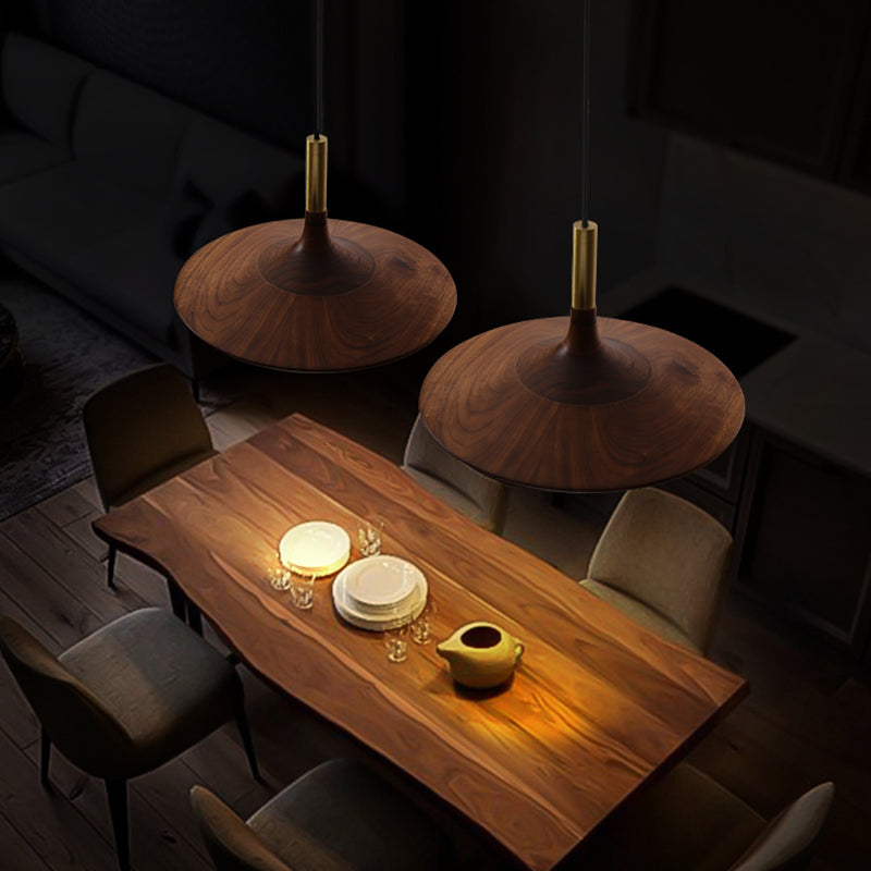 Modern Hanging Light Wooden Shade Pendent Light Fixture for Sitting Room