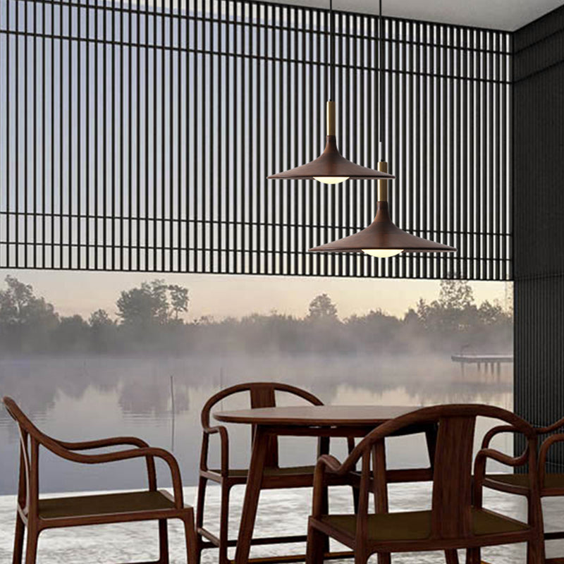 Modern Hanging Light Wooden Shade Pendent Light Fixture for Sitting Room