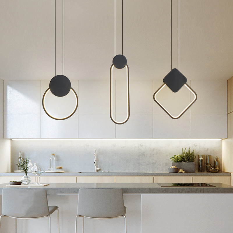 Contemporary Style Linear Shape Pendant Light Metal 1 Light Hanging Lamp in Black