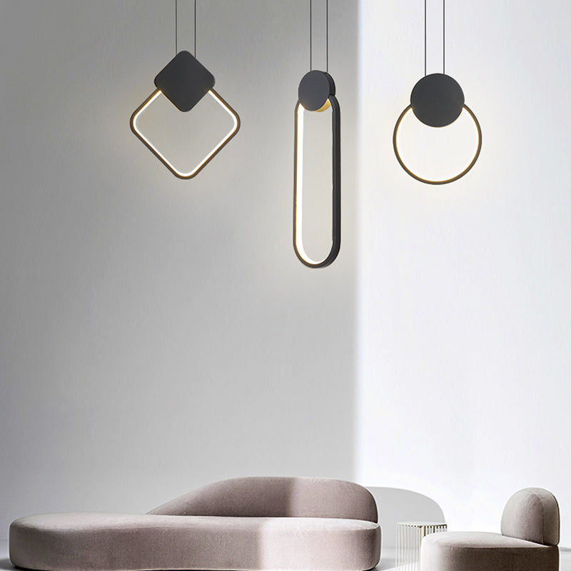 Contemporary Style Linear Shape Pendant Light Metal 1 Light Hanging Lamp in Black