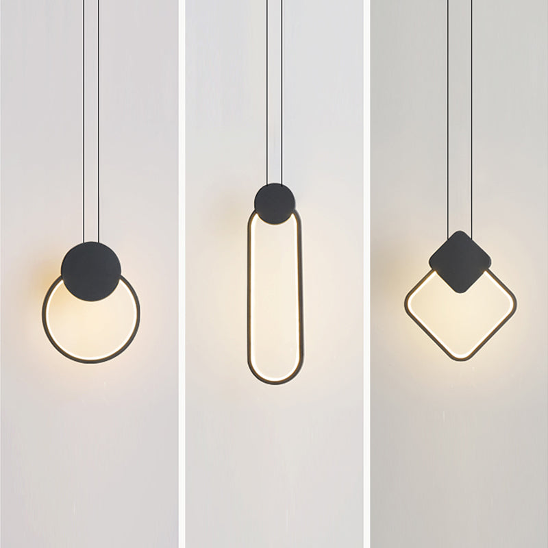 Contemporary Style Linear Shape Pendant Light Metal 1 Light Hanging Lamp in Black