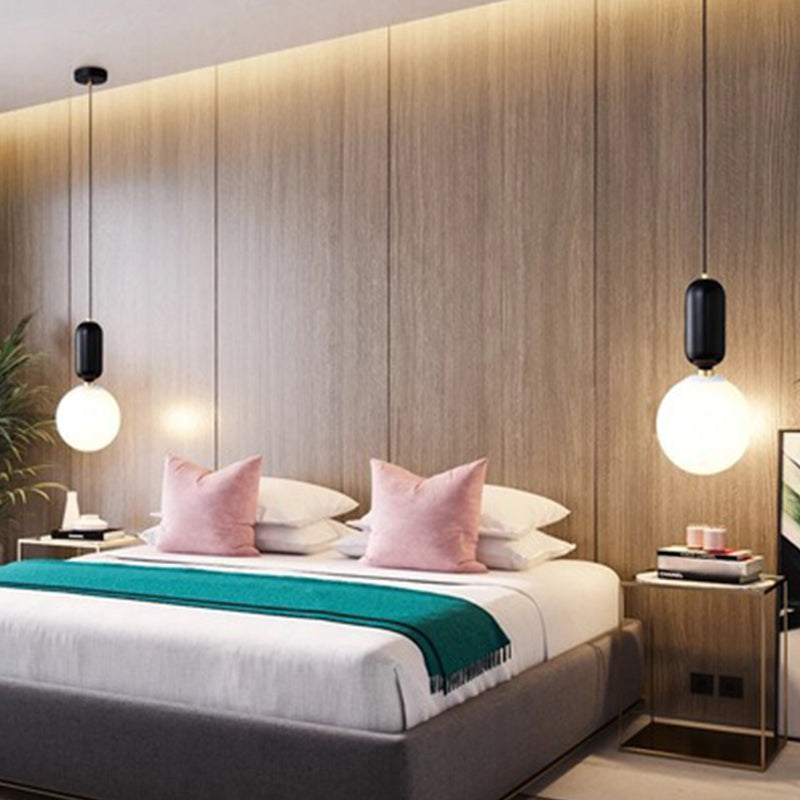 1 Light Spherical Hanging Ceiling Light Modern Style Glass Hanging Lamp Kit